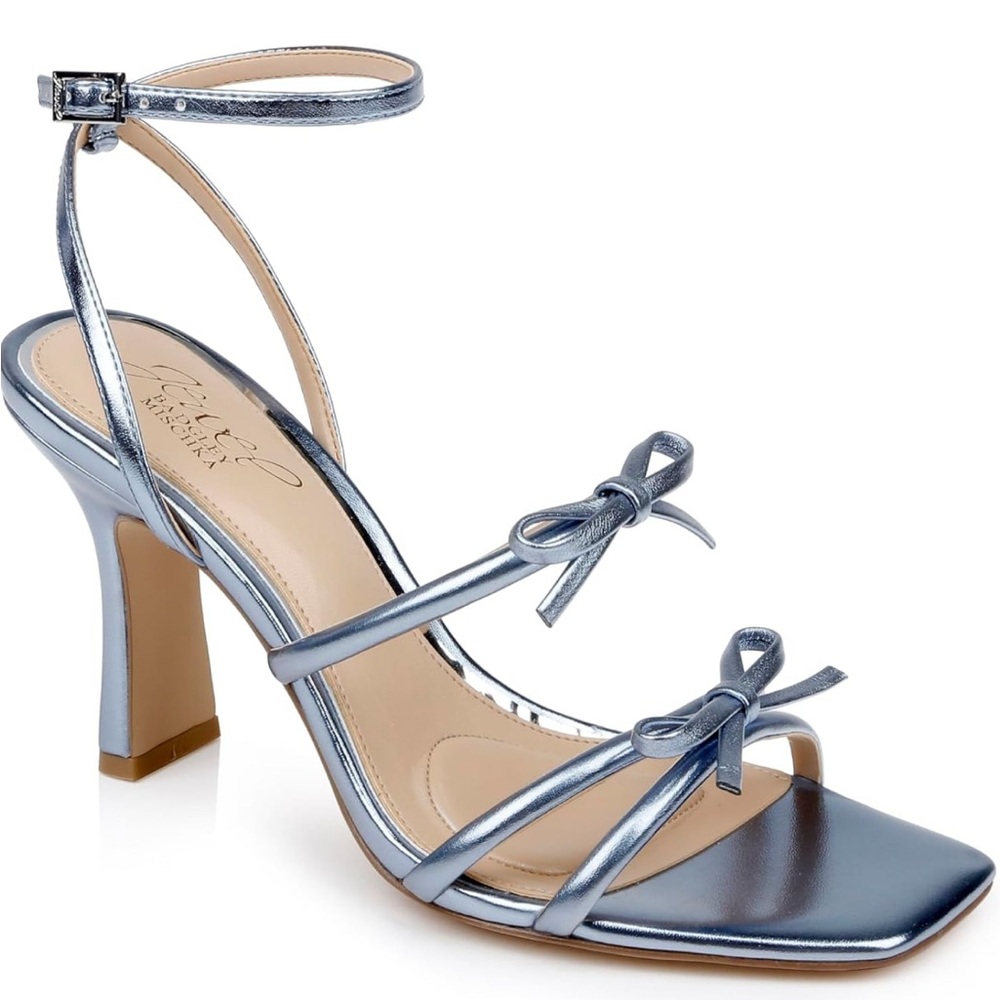 Jewel Badgley Mischka Kiyomi II Metallic Delicate Sandal with Bow Straps